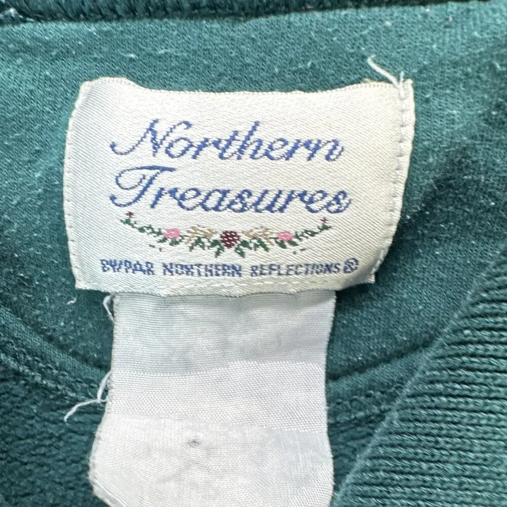 Vintage 90s Northern Reflections Christmas Cat Sweatshirt Womens XL Green Xmas